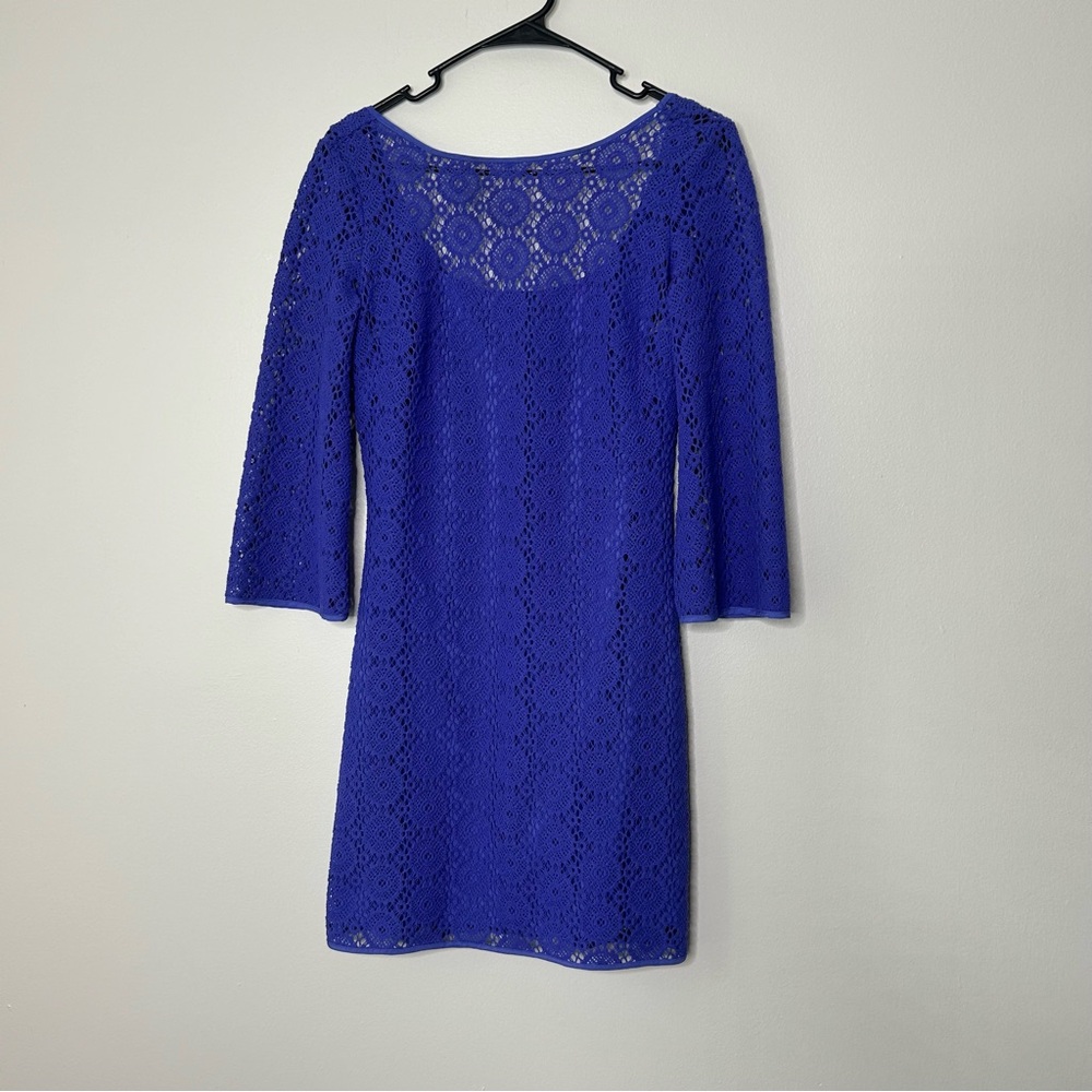 Lilly Pulitzer Blue Sheath Dress 3/4 Sleeve Scoop Neck
